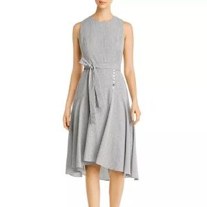 Calvin Klein Striped Black and White Midi Dress With Flirty Skirt